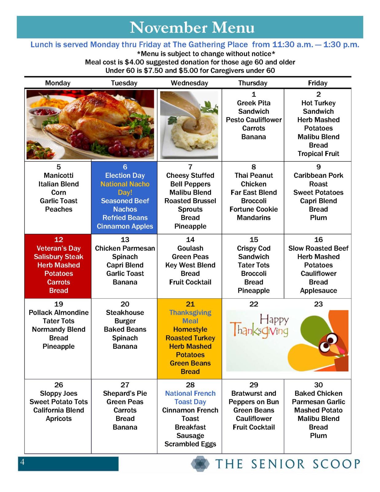 Monthly Meals Menu Benzie Senior Resources