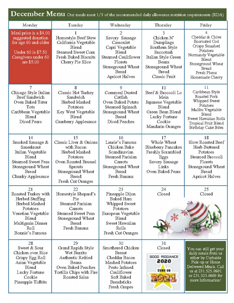 December 2020 menu – Benzie Senior Resources