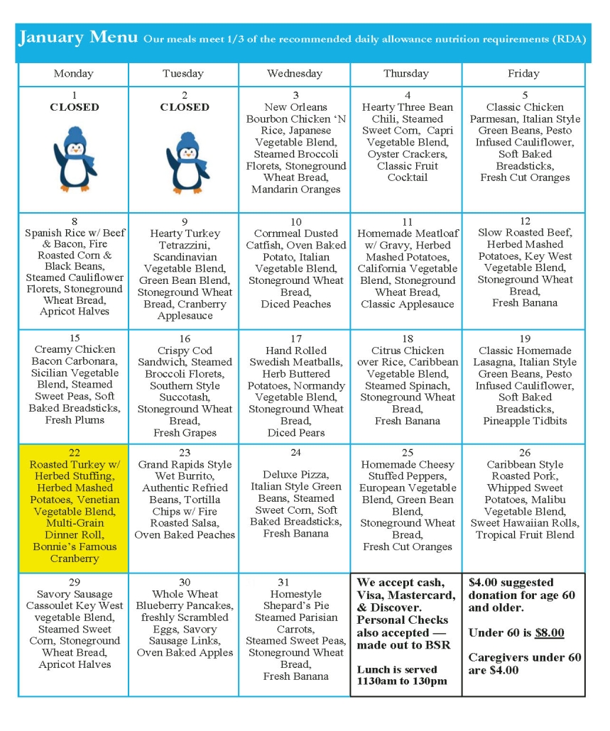 Monthly Meals Menu – Benzie Senior Resources